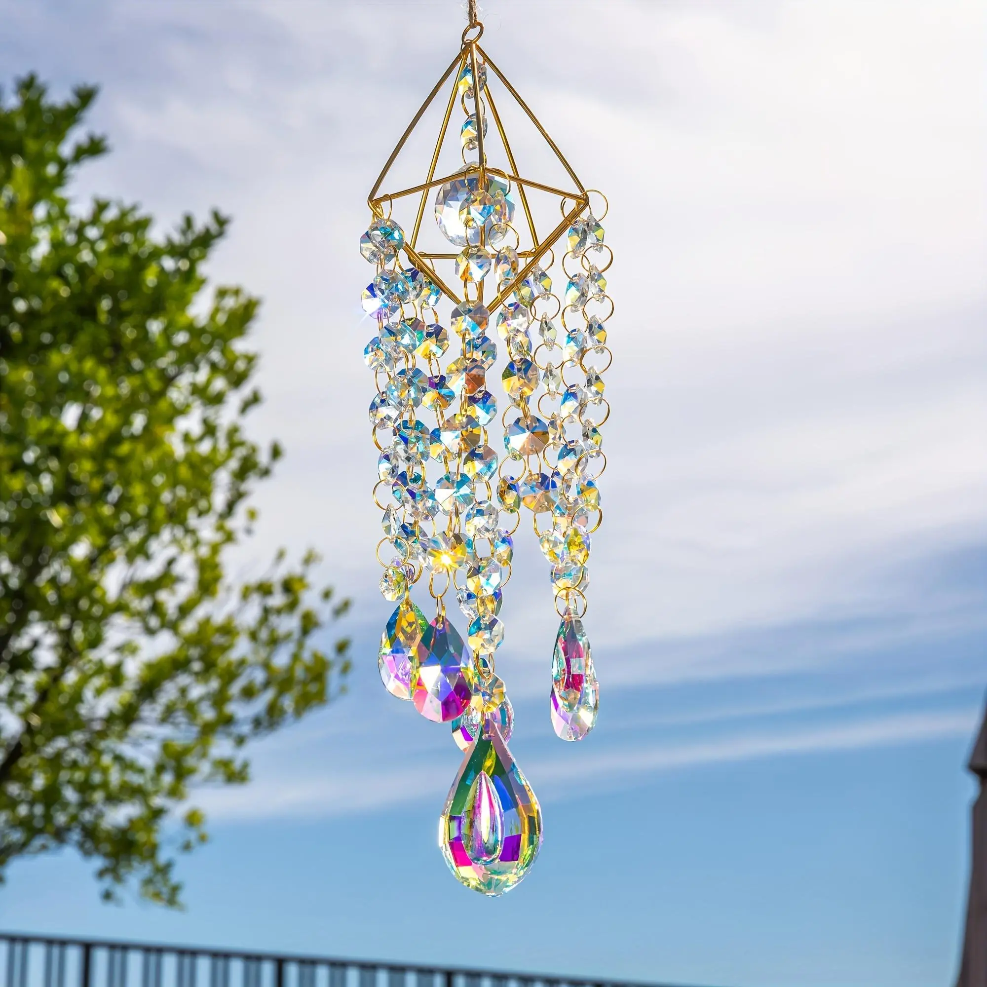 Crystal Suncatchers Hanging Outdoor Garden Accessories Wind Chimes Style Garden Suncatcher Rainbow Maker Handmade Gold Plated Suncatcher