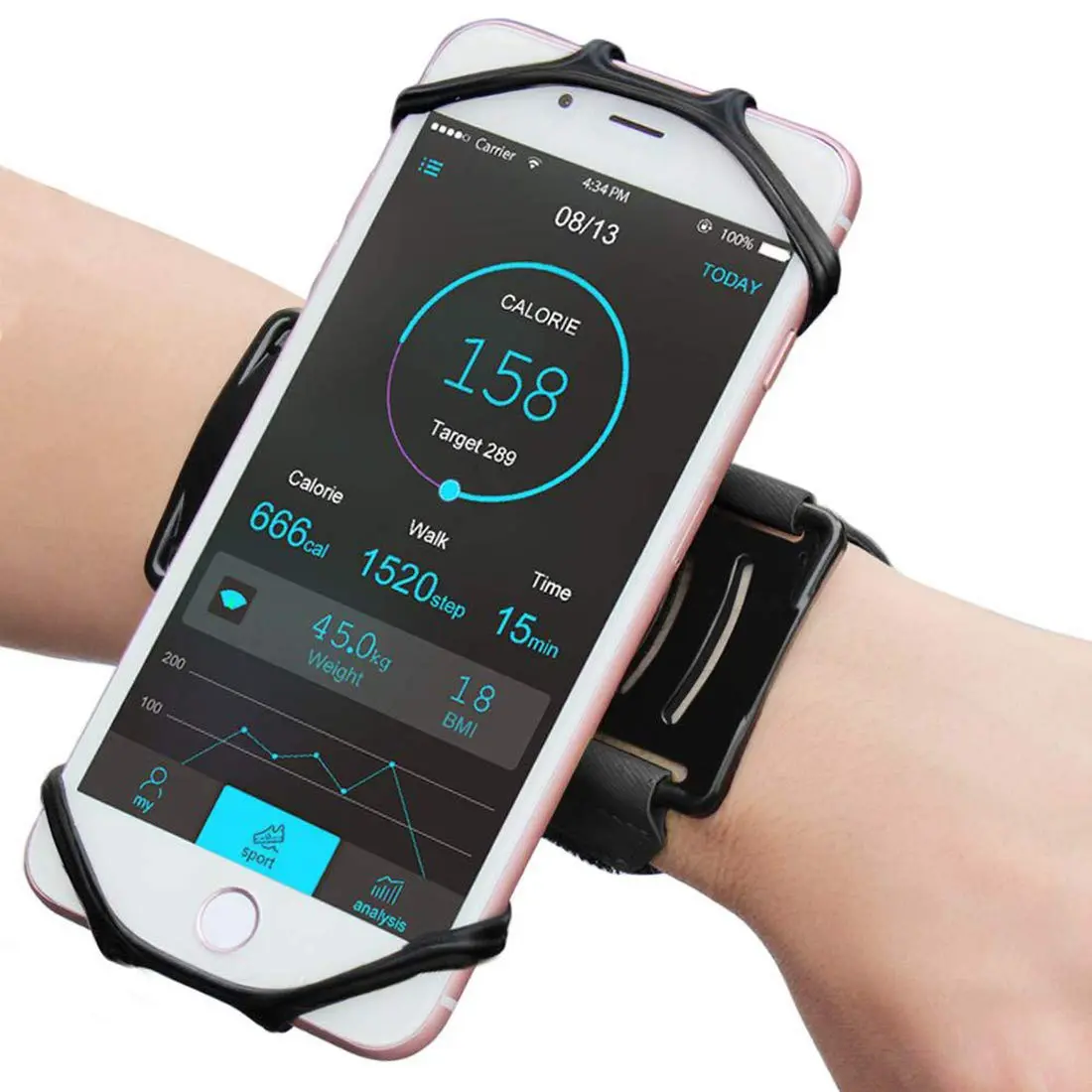 An adjustable phone armband, 360° rotatable cycling and running gear armband, providing fit and support, compatible with 4.4-7.2 inch phones, enabling hands-free use, suitable for jogging, cycling, exercising, Trail running