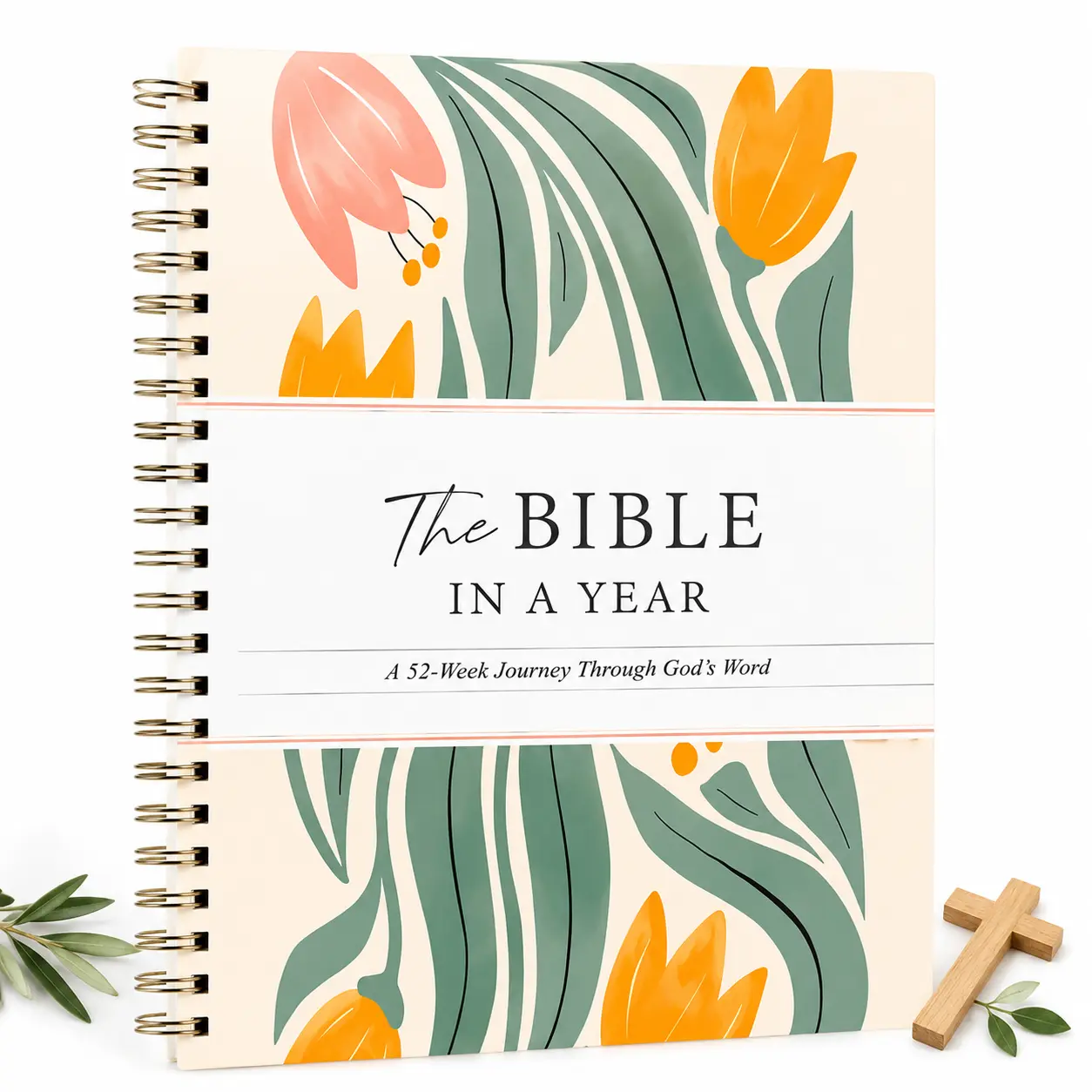 A5 Spiral Bible in a Year Guided Journal, 52-Week Themed Devotion Scripture Study Notebook, Christian Daily Reading Planner, Floral Faith Gift for Family,Bible journal,Bible study workbook,52 week devotional journal