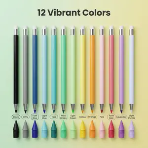 Rarler 12 Pcs Eternal Colored Pencil Set 12 Vibrant Colors No Sharpening Replaceable Lead Erasable Eco-Friendly Drawing Journaling Pens Multi-Scene Art Supplies for Students - Writing Stationery