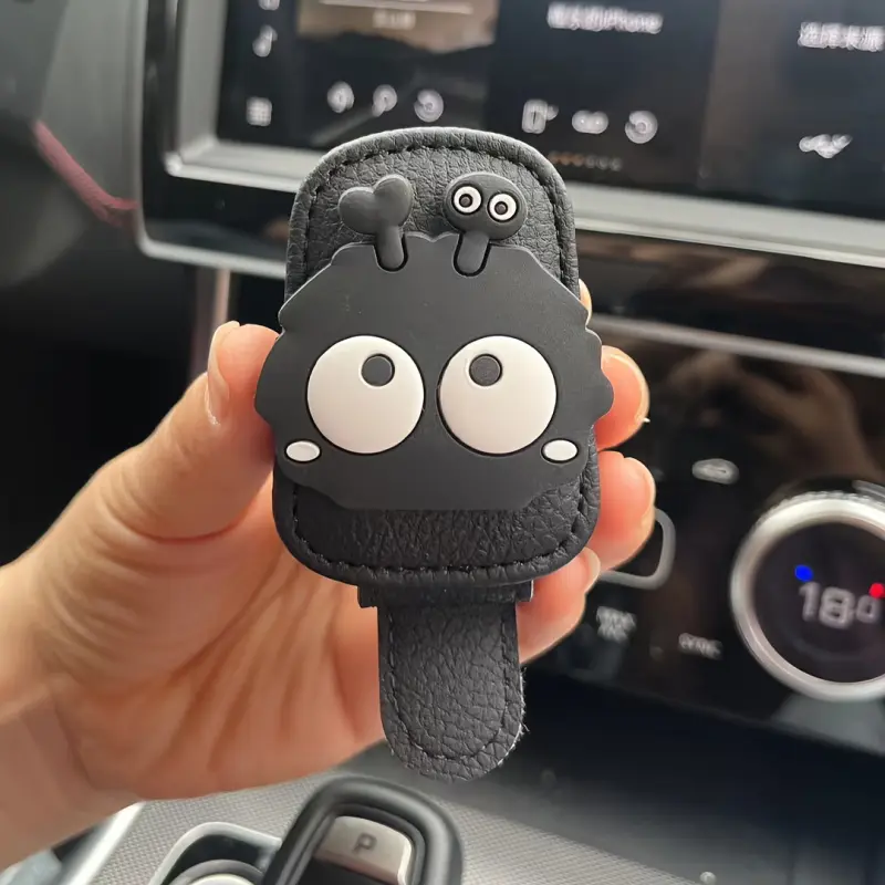 2 Magnetic car sun visor glasses clips, cute coal fairy design, powerful magnetic stand, in-car accessory, safe fixation, fashionable glasses clips, car storage, suitable for driving, traveling and daily use, Car Organizers