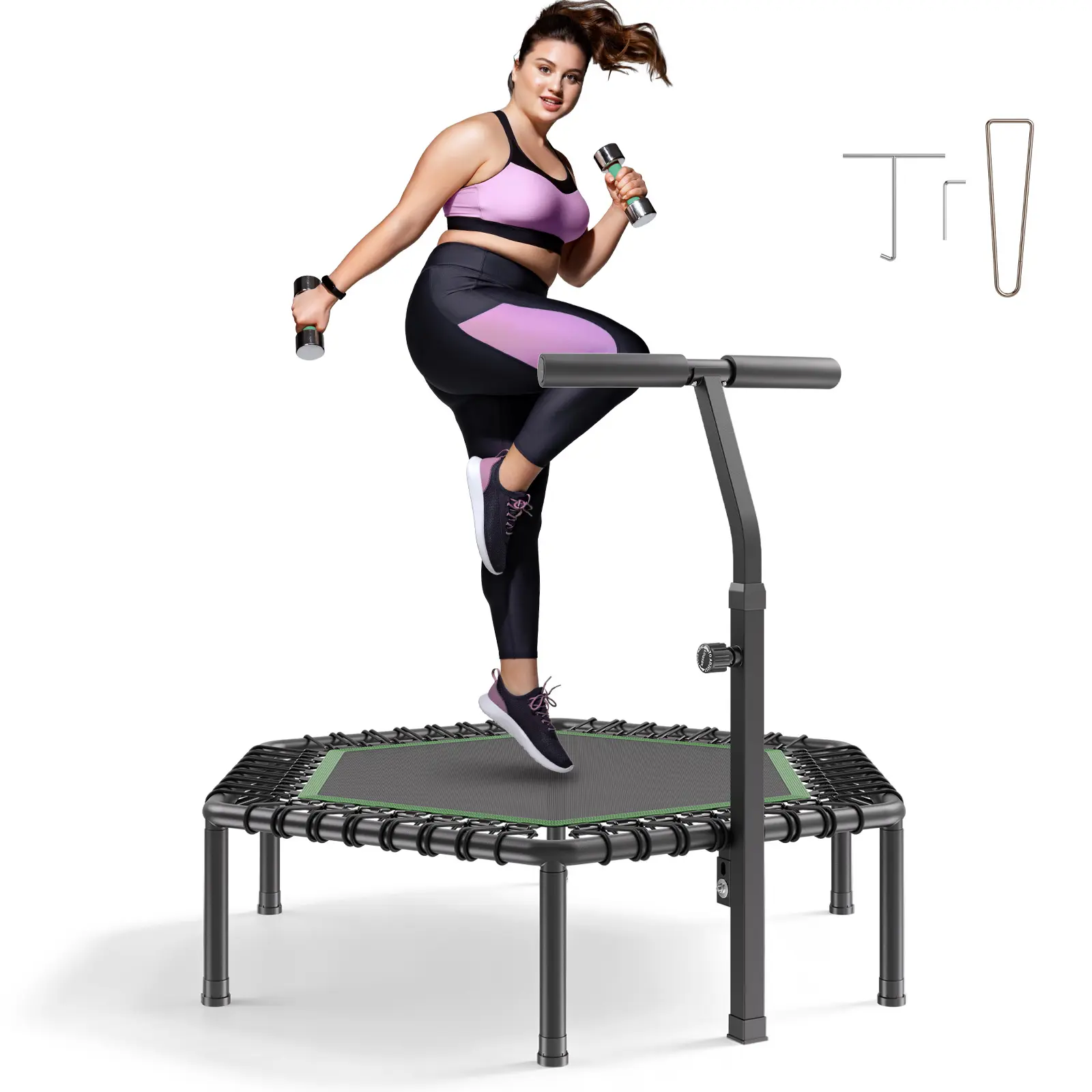 VEVOR 54.5 Inch Mini Trampoline, 450 lbs Max Load Fitness Rebounder, Stable & Quiet Small Trampoline with 3 Levels Height Adjustable & Foam Handle, Exercise Rebounder for Adults Indoor/Garden Workout#BacktoSchool