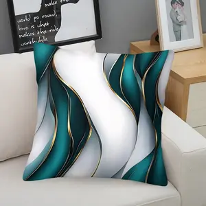 Teal Gold Abstract Wave Print Throw Pillow, Luxurious Modern Home Decor, Soft Plush Fabric, Suitable for Sofas, Living Rooms, Bedrooms, and Cars, Great Gift for Modern Home Decor Lovers