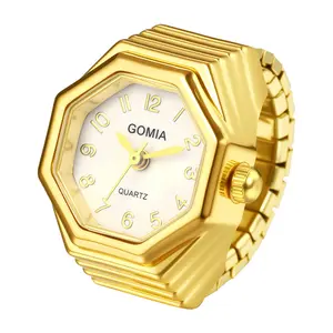 OIDEA Unisex Finger Ring Watch - Stretchy Band, Octagon Face, Quartz Analog, Polished Alloy, Gold Plated, Fashionable Stylish, Casual Wear Durable Fashion Accessory, Fashionable Party Watch, Gold Watches Women summerwins,summerwins