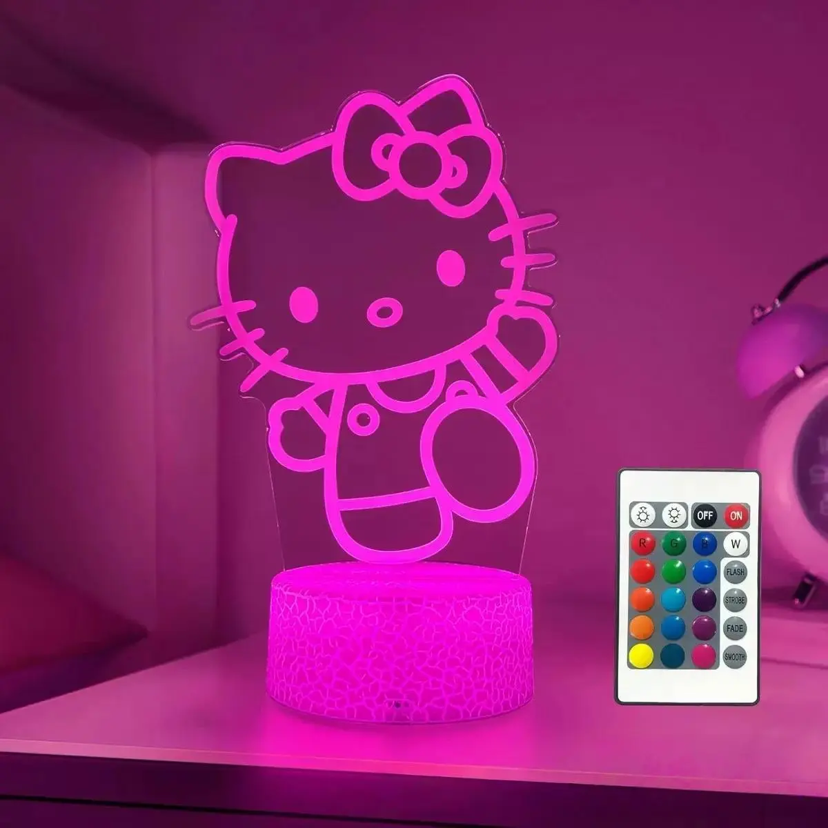 Sanrio 16-Color Cartoon Hello Kitty Night Light, Anime Character Changing Decor Lamp with Remote, Dimming & Timer Functions, Girl Room Decor, Festive Kids Gift for Christmas & Birthday