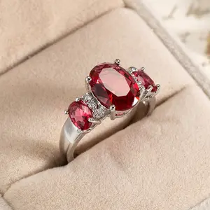 925 Sterling Silver 2.73 Cttw Black Onyx and Red Garnet 3 Stone Ring For Women, S925 Sterling Silver Artificial Gemstone Jewelry, Vintage Synthetic Obsidian Ring Wedding Engagement Anniversary Promise Ring For Women,