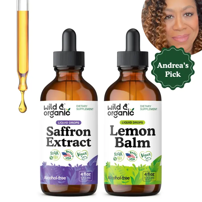 Wild & Organic Andrea's Feel Good Bundle: Saffron for Mood Support + Lemon Balm for Relaxation, Vegan, Sugar and Alcohol-Free