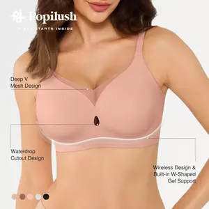 Popilush Seamless Wireless Jelly Contour Bra - Lightly Lined with Mesh Detail for Comfort & Support White Women's Everyday Wear Womenswear