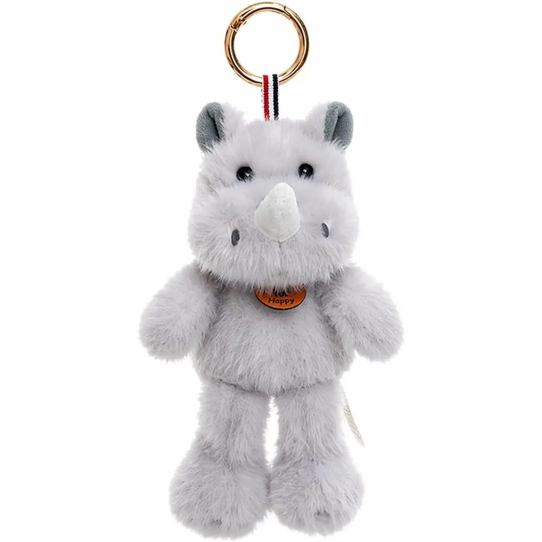 TIANCHANGZC Rhino Stuffed Animal Plush Keychain - 5.9 In / 15 Cm Scented Squishy Clip, Backpack Charm for Purses, Car Mirror Decor