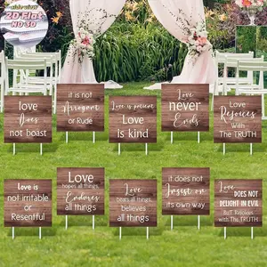 2dflat 10 Pcs Wedding Aisle Signs Set, Corinthians 13 Wedding Yard Signs, Rustic Outdoor Signs, Farmhouse Decor, Lawn Decoration