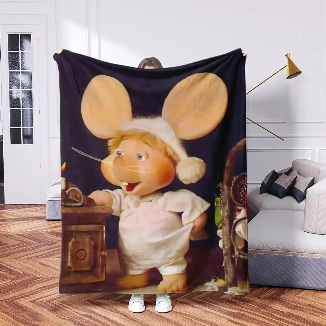 Topo Gigio Ultra-Soft Flannel Polaris Blanket - Plush All-Season Home Decor Blanket for Couch, Bed - Beige & Dark Blue Cozy Textile Bedding
