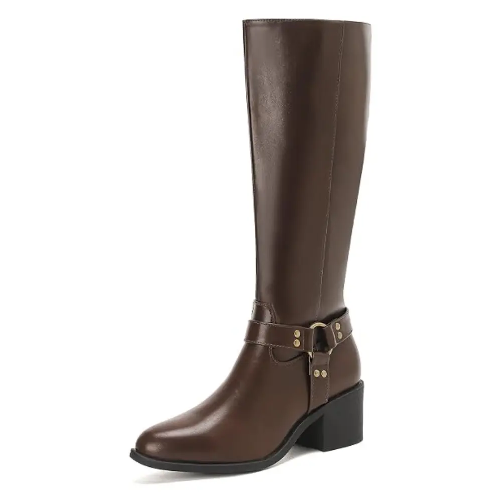 Women's Riding Boots Block Heel Knee High Boots Almond Toe Fall Boots with Buckle,back to school,back to school haul