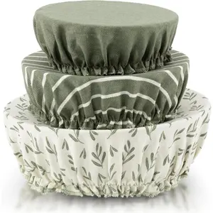 Beautiful Linen Cotton Blend Bowl Covers for Bread Fermentation - Reusable 3-Piece Set, Various Sizes Easily Fit Bowls 7inch to 13inch - Durable Fabric Covers, Ideal Sourdough Bread Baking Accessories