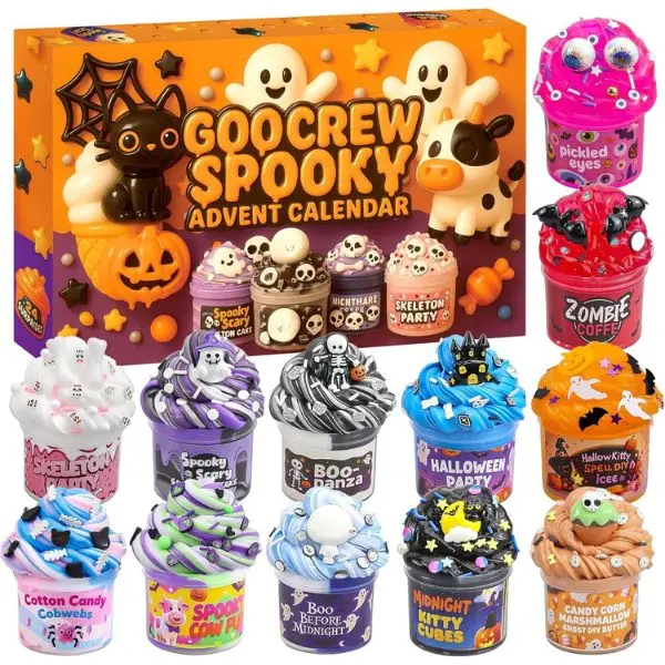 Halloween Slime Advent Calendar 2026 – 24 Days DIY Slime Kit for Kids & Teens, Clear, Butter & Cloud Slime with Mini Resin Figurines, Putty Toys & Sensory Gift Set