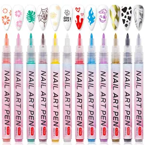 12 Colors Nail Art Marker Pen, Quick Drying DIY Flower Abstract Line Nail Polish Pen, Suitable for Home Nail Art, DIY Nail Art, Nail Salon, Nail Art Tools, Manicure, Nail Art Accessories