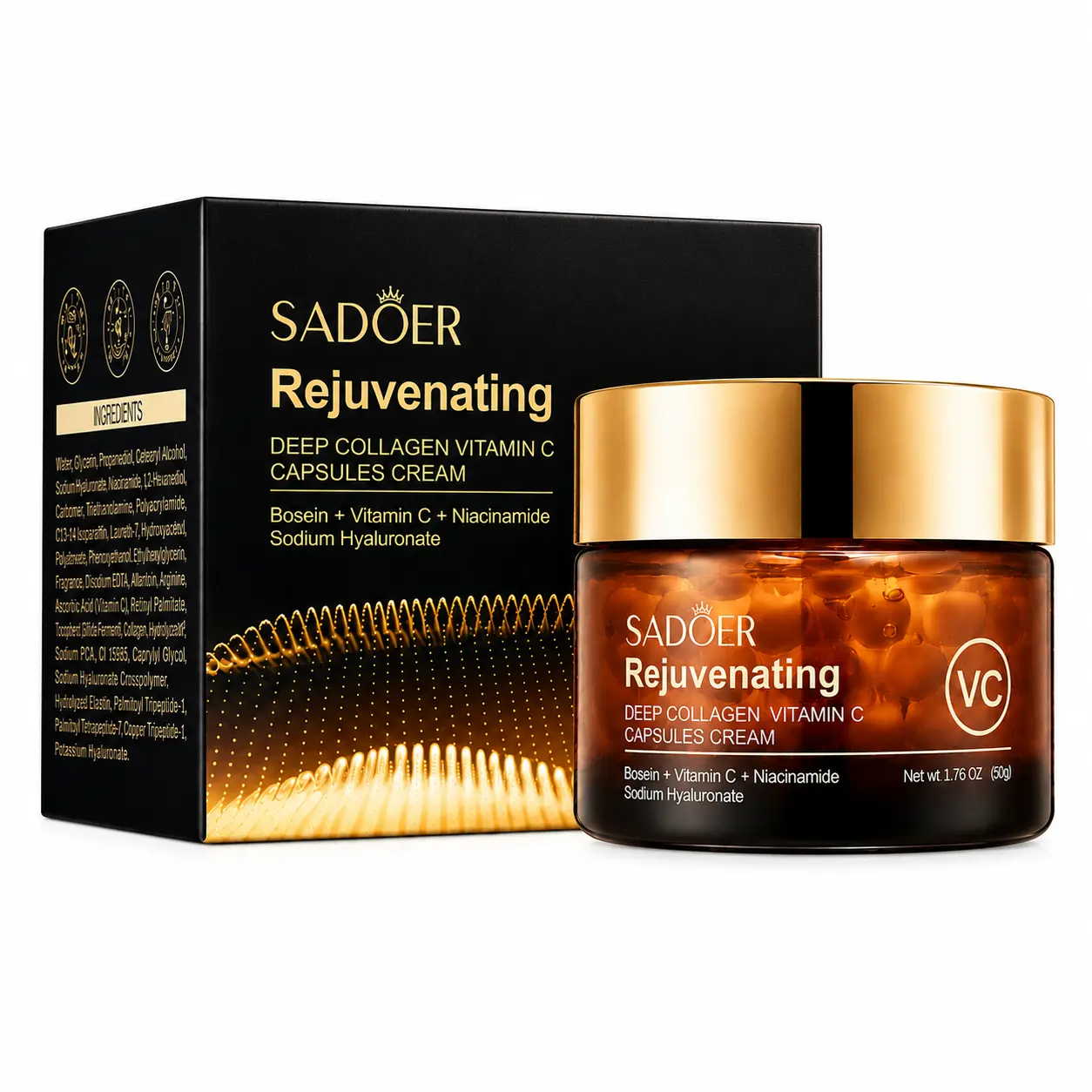 Rejuvenating Deep Collagen & Vitamin C Liquid Moisturizer Capsule Cream - 1.76 oz/50g Lightweight Gel for Brightening, Hydrate, Anti-Aging Deep Moisturizing Formula Facial Hyaluronic Moisture Skin Repair volufiline retinol