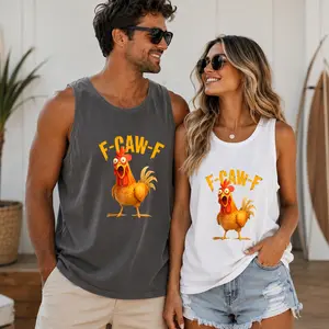 Funny F-CAW-F Chicken Tank Top for Men & Women | Vintage Rooster Graphic Sleeveless Summer Beach Muscle Tank Gift