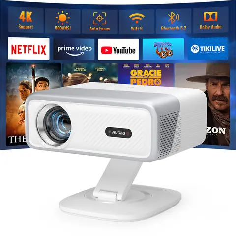AuKing Native 1080P Smart Projector - 1000 ANSI Lumens, Netflix Official, 3D Dolby Sound, Auto Focus, Auto Keystone, Wi-Fi 6, Bluetooth, Projector for Bedroom, AI Sound Balancing, Huge Display, 50% Zoom, HDMI Cable Included