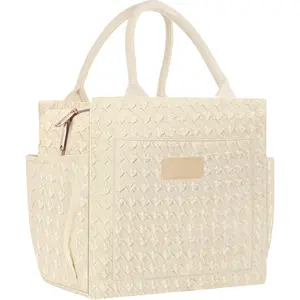 Lunch Bag Women Insulated Lunch Box Reusable Leakproof Large Spacious Cooler Tote for Women Men Adult with Bottle Holder and Side Pockets for Work Office Travel Picnic - B-Beige