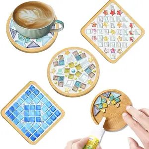 DIY Glass Mosaic Coaster Kit – 4 Set Mixed Color Tiles for Crafts, Handmade Home Decor Gift for Adults