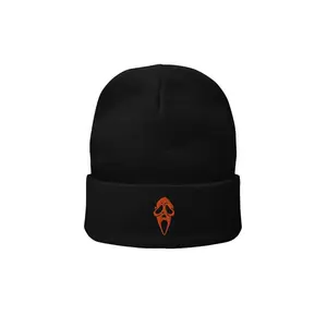 Scream Mask Knit Beanie Black Orange