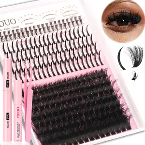 YIDUO Lashes Clusters Kit, Fluffy Eyelash Clusters, D Curl Eyelashes, Bottom Lashes with Spikes 60D/80D Eyelash Extensions D Curl Volume DIY Individual Strips Lashes with Lash Bond and Seal Tweezers Remover Salon Look at Home, Long-Lasting Effect