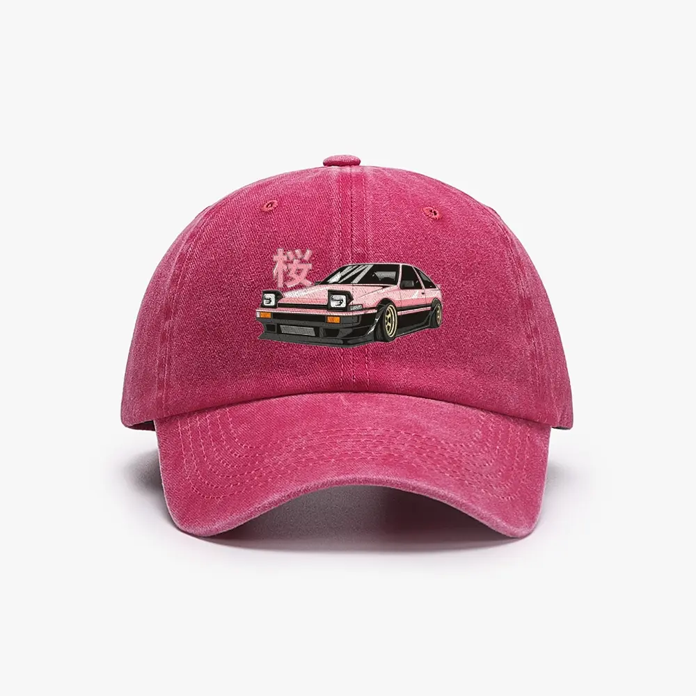 AE86 Pink JDM Anime 80s-90s Pattern Denim Snapback Hat, Unisex Fashion Snapback, Fitted Hats with Iconic Logo Heat Transfer Print & Green Dragon Ball Detail, Vintage Street Baseball Cap for Men Gifts, Fitted Snapback Hats