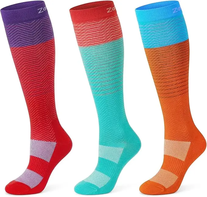 Performance Breathable Compression Socks，Zoe Cubby Women's & Men's 3-Pair Knee-High Spandex Socks, All Seasons Polyamide Blend with 18.4% Polyester for Graduated Support on Road Trips, Compression Socks Women, Gym Workouts