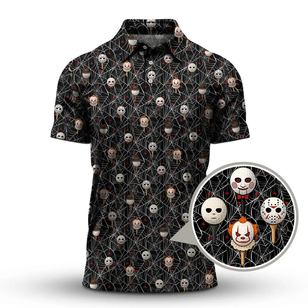 Vintage Halloween Horror Movie 90s Funny Pattern Men's Bogey Golf Ball Polo Shirt Masters Golf Tennis Polo Tops Light Beer Masters Tournament Shirt 2026 GPA Championship Performance Outdoors Sport Shirt, Ideal Gift for Hunting Season Dad Golfers