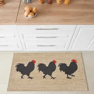 Lush Decor FRONTPORCH Indoor/Outdoor Hand Tufted Durable Area Rug - Traditional Casual Animal Decorative  (Roosters)