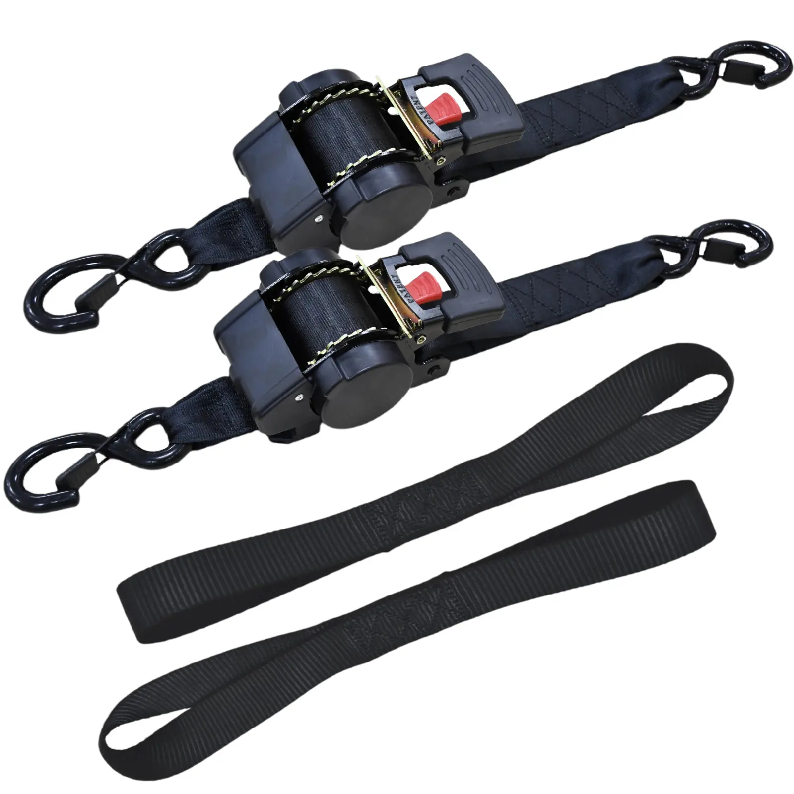 Retractable Boat Trailer Tie Down Straps 2PK – Durable (2in x 10ft) Trailer Mount Transom Straps for Boat, Jet Ski – Powder Coated Black Steel