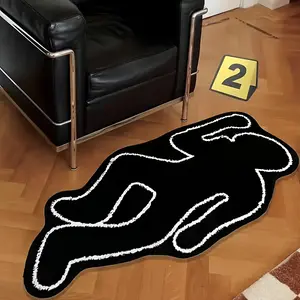 1pc Halloween Carpet Creative Funny Lounge Carpet Bedroom Decor Simulation Crime Scene Plush Rug Fluffy Soft Bedside Carpet Black Figure Living Room Irregular Shape Carpet Home Washing Outdoor Laundry Entrance Floor Mat Decorative Rug Mat