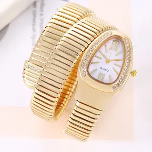 Luxury Women's Snake Shaped Diamond Watch, Flexible Alloy Band, Imitation Quartz Movement for Elegant Style and Comfort, Elegant Fashion Watch