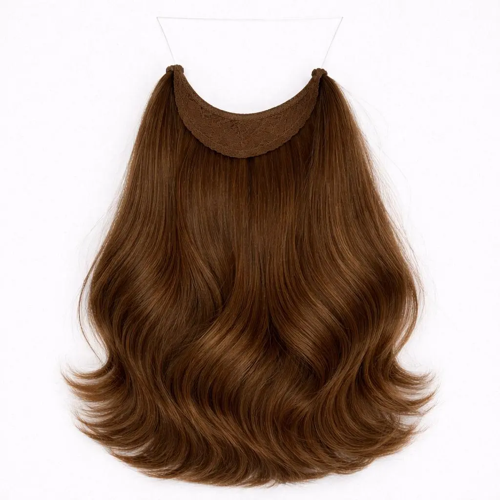 3A Natural Curls Halo Hair Extensions for Women, 100% Remy Human Hair in Color 4 - Glueless Invisible Wire Women's Fashion Accessory with Longevity, Female, Remy Hair