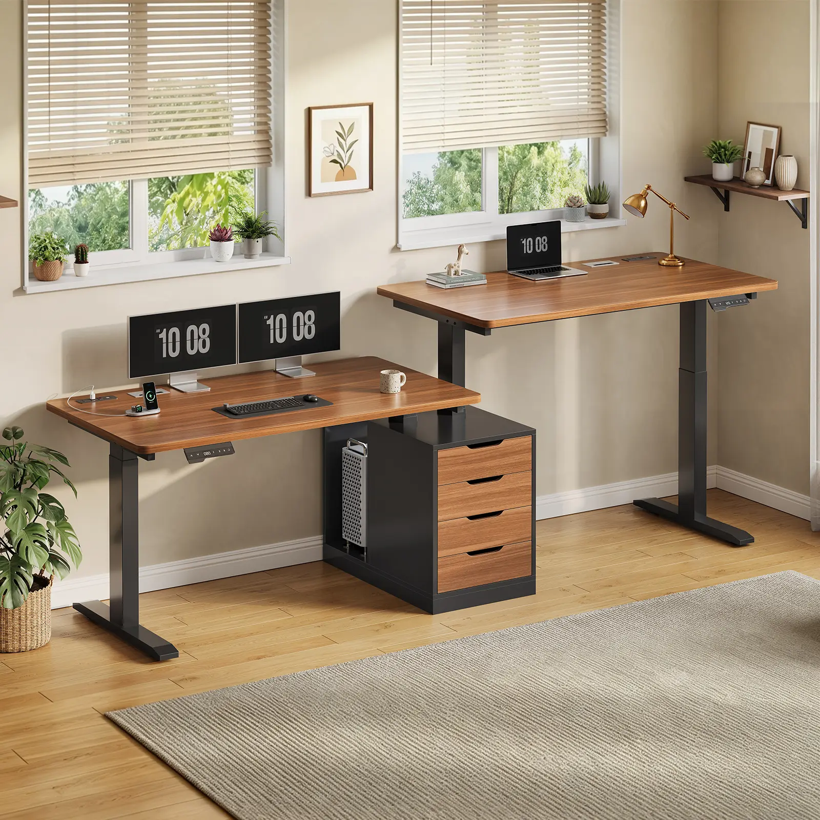 SEDETA 94-Inch Electric Height Adjustable Standing Desk, 2-Person Long Desk with 4 Utility Drawers, 2 Power Outlets, CPU Stand, Cable Management for Roommates’ Study Setup (Fits LED Displays, Office Inspo)