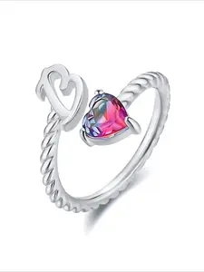 Adjustable A-T Initial Letter Ring with Pink & Clear Stones - Elegant Bohemian Style Stackable Jewelry for Women, Mom, Girlfriend - Birthday Gift for Everyday & Party Wear, Bling Accessories, Polished Metal Finish, Adjustable Rings