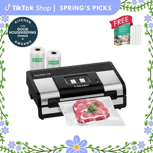 FRESKO AutoMax V8 Heavy Duty Vacuum Sealer Machine, Automatic Food Saver with Dry & Moist Modes, Built-in Cutter & Bag Storage, Includes Bags & Rolls
