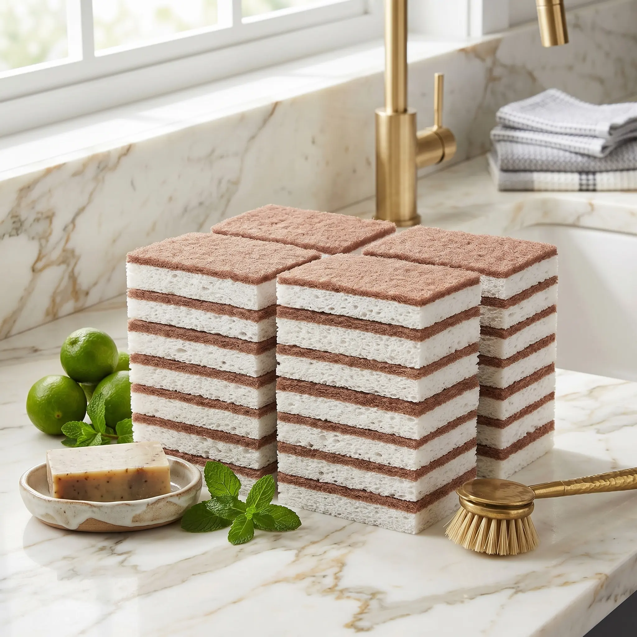Non Scratch Scrub Sponge 24 Pack Cellulose Kitchen Cleaning Sponges for Dishes Non Stick Cookware Bathroom Household Cleaning