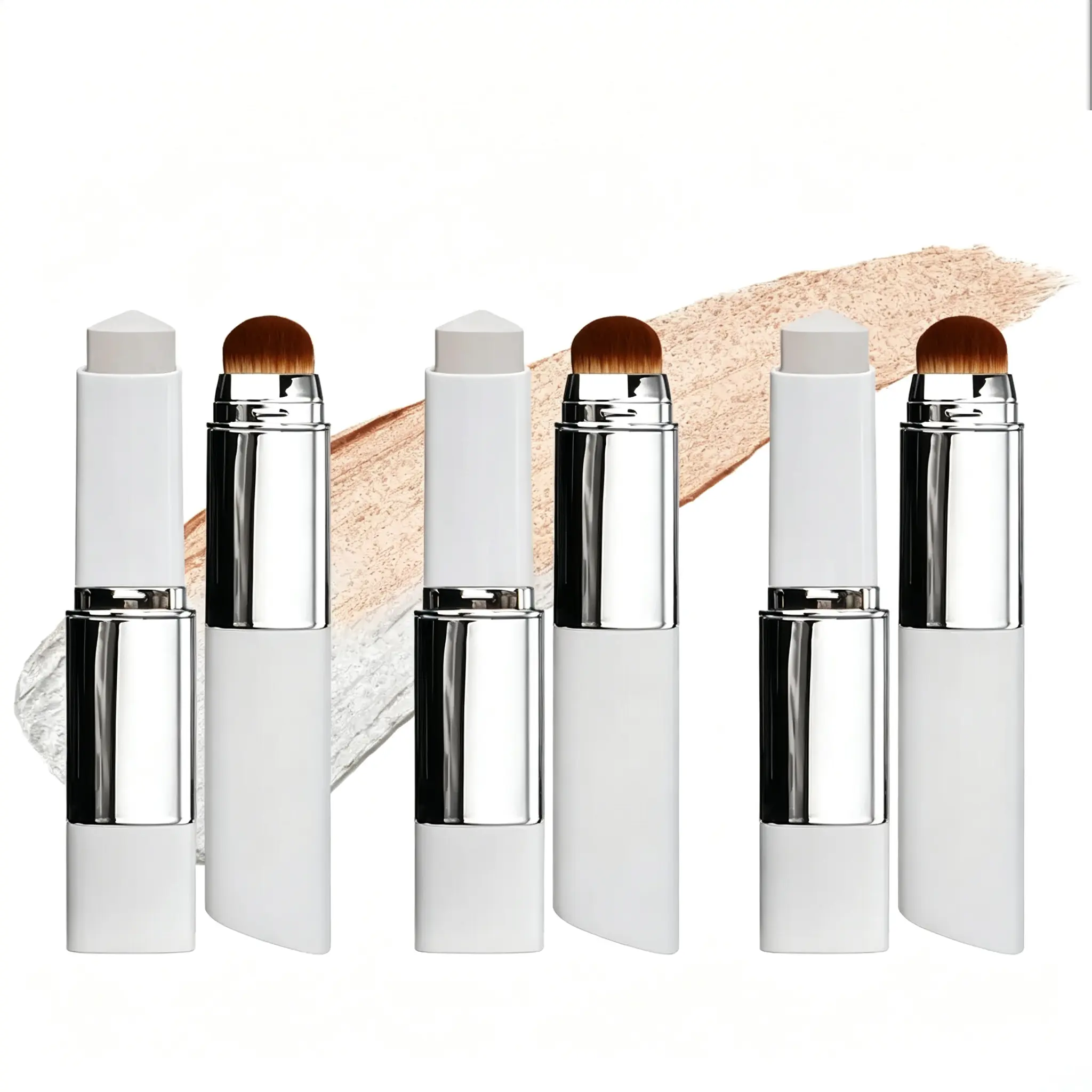 2 in1 Color Changing Korean Foundation Stick with Brush Makeup- Medium to Full Coverage Dewy Finish Base Makeup - Dual-Ended with Detachable Brush