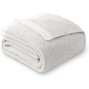 HOME Ultra Soft Ribbed Throw Blanket for Couch 60x80 Inches Luxurious Super Cozy Fluffy Microfiber Blanket Plush Warm Reversible Throw Blankets for Sofa Bed - Beige 60 x 80 Inches