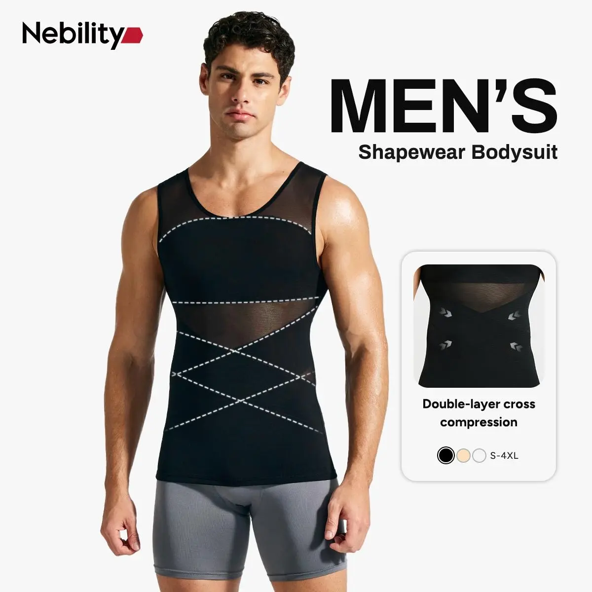 【Nebility】Men’s Mesh Fabric Breathable Compression Shapewear Vest – Slim-Fitting, High Elasticity, Seamless Menswear for Daily Wear Tummy Control,fathersdaygift