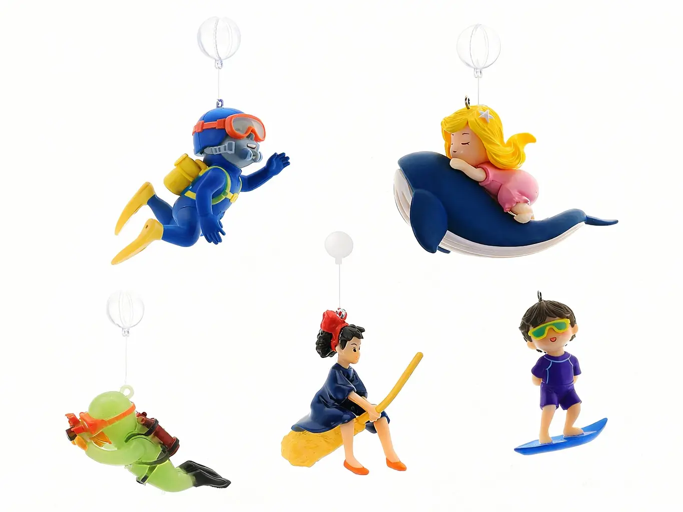 Chefoo 5-Pcs Safe Resin Floating Diver Aquarium Decorations Set, Funny Playful Smooth Cartoon Aquatic Life Pieces with Floating Ball Ornaments, Contemporary Interactive Fish Tank Accessories, Eco-Friendly