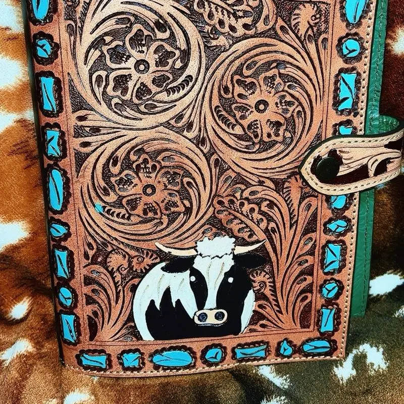 Leather tooled painted Bible/book cover