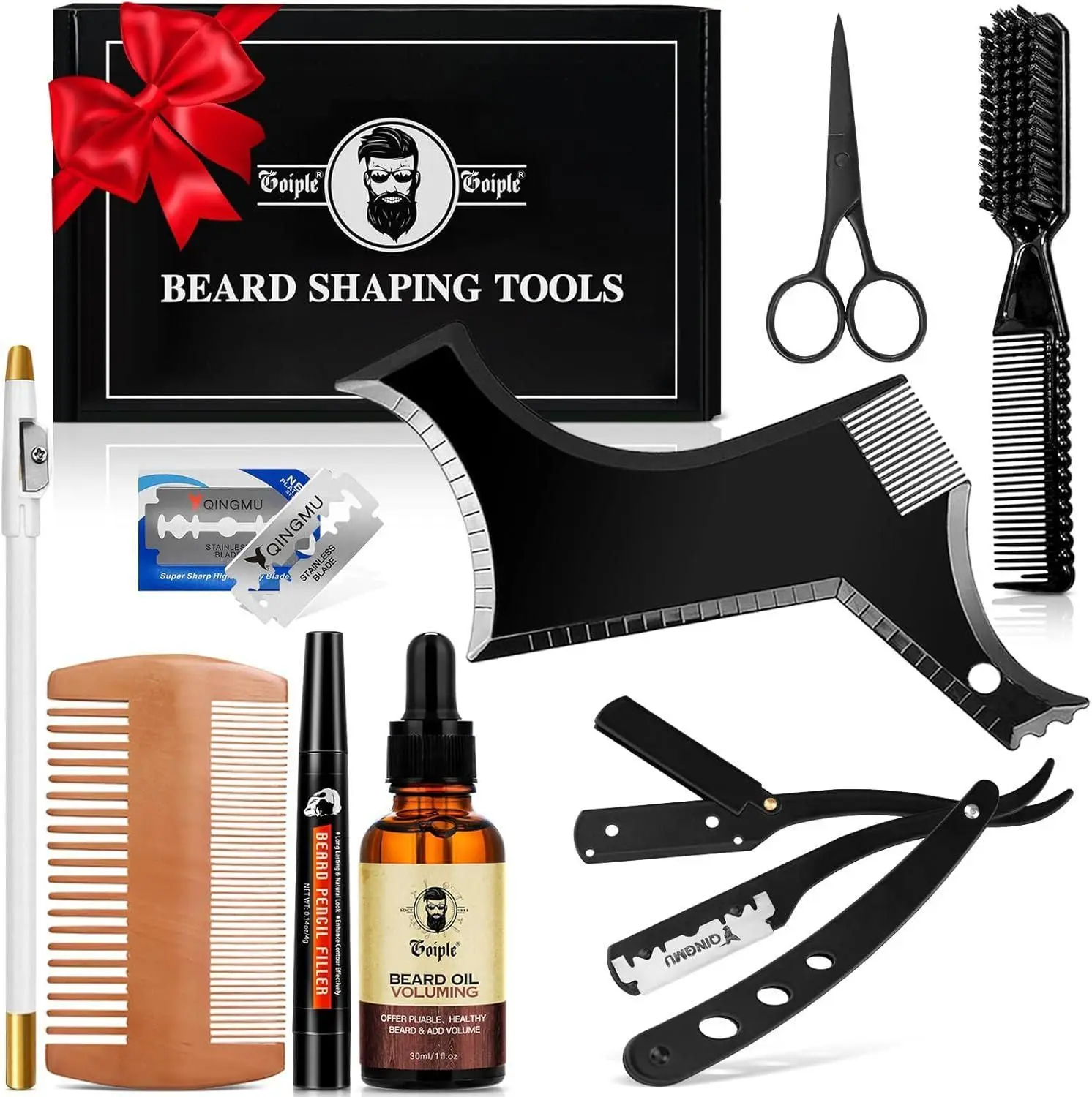 【Deals for You days】Beard Shaper for Men Beard Shaping Tools - Beard Straightener, Beard Template Guide, Professional Straight Edge Razor, Edge Blade, Barber Pencil, Beard Comb, Scissor, Gifts for Men Boyfriend Husband