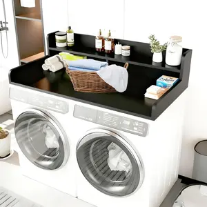 2 Tier Laundry countertops Wood Washer Dryer countertop Washer Dryer countertop with Shelf Washer Dryer Shelf Topper (Black, L54″*W28″*H12″)