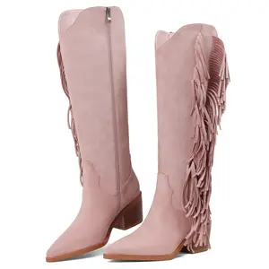 Women's Cowgirl Fringe Boots For Women White Tassels Cowboy Boots Knee High Pointed Toe Western Boots summerwins,summerwins