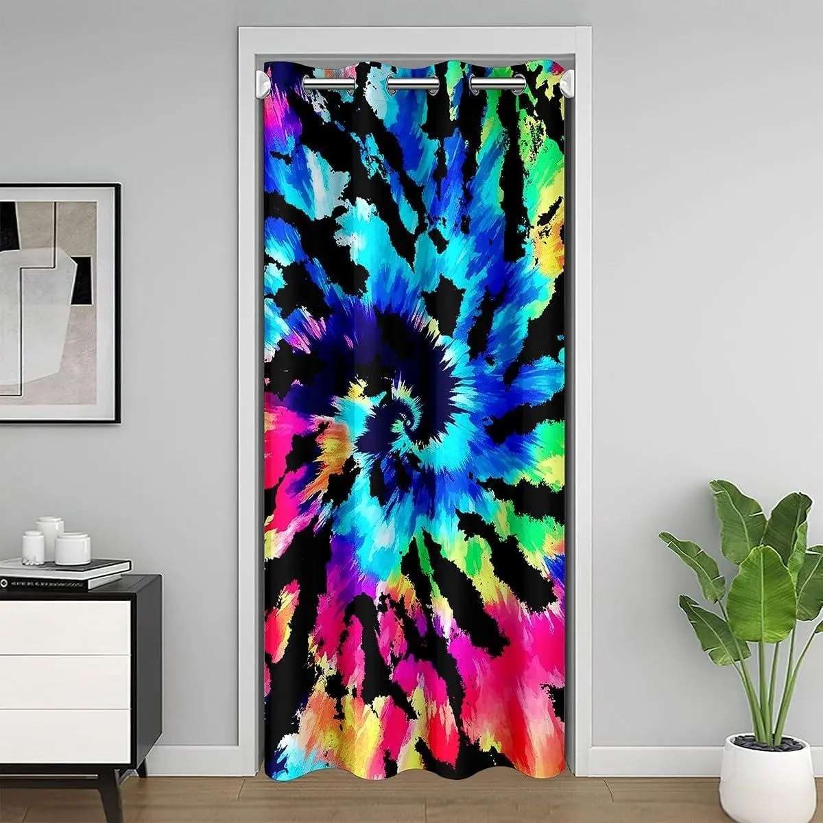Tie Dye Door Curtain,Boho Blackout Curtain,Abstract Spiral Doorway Curtain,Chic Hippie Door Drape Bedroom Living Room Closet Door,Colorful,1 Panel,,Room Divider