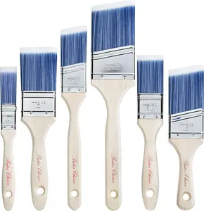 Paint Brushes, 6 Pack, Treated Wood Handle, Paint Brushes for Walls, Stain, Furniture