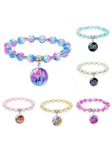 Design Handmade Kpop Hunter Girl Beaded Pendant Bracelet With Charms, Ice Cracked Gemstone Bangle, Best Friend Matching Jewelry