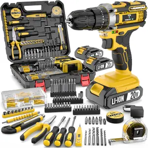 136 Pcs Cordless Impact Drill Tool Set with 20V Rechargeable Battery, All-in-One Compact Tools kit, Perfect Gift, Ideal for Home Repairs & DIY Projects